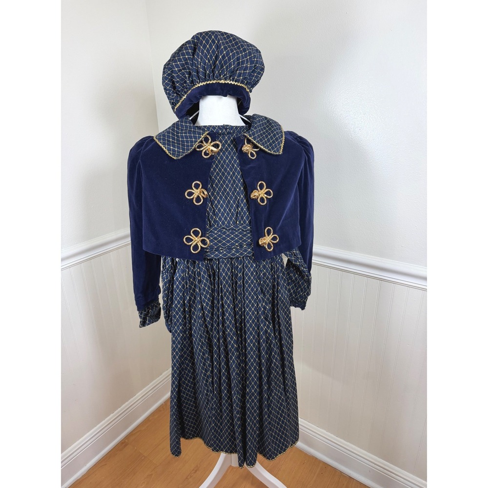 Handmade Renaissance Dress Set Kids 10/12‎ Navy Blue Velvet Gold Star Cosplay